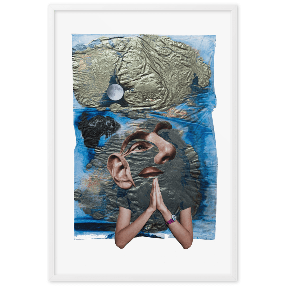 Moon, framed collage by Ulla Leigh